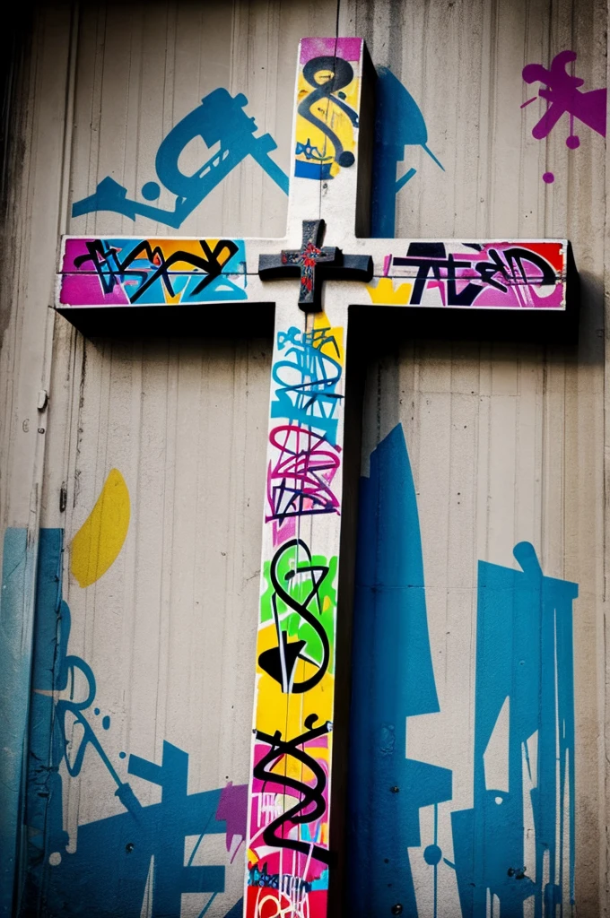 A cross with two graffiti style holy spirits 