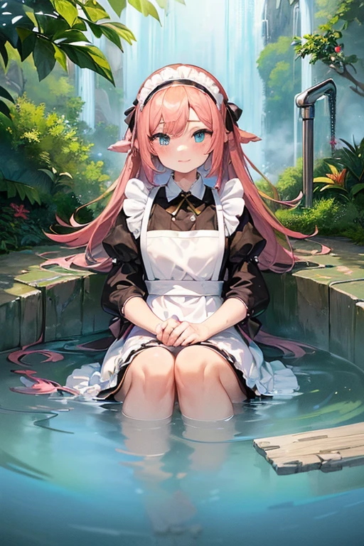 (Super best quality:1.6), (Highest quality:1.4), (Attention to detail:1.4), (Ultra-high resolution:1.6), (Detailed face), (Maid clothes, White apron, Headband, Black Dress, ribbon, Maid clothes, Classic, Long:1.4), (白と黒のMaid clothes), Blonde, Blue Eyes, Cat ear, cute, Small breasts, The best smile, Looks happy, Soaked from head to toe, (Water drips from the clothes:1.6), (Water Drop:1.6), (Soaked from head to toe:1.6), (全身にWater Drop:1.6), (Entering the water fully clothed:1.4), (全身からWater Dropが垂れる:1.6), (Big waterfall, Taki training), In the water, Deep River, Deep pond, Being struck by a waterfall, Waterfall basin, (Waterlogged), (Bathing in a waterfall:1.6), (Bathing fully clothed), Bathing, Waterfall shower, Waterfall bath, natural,