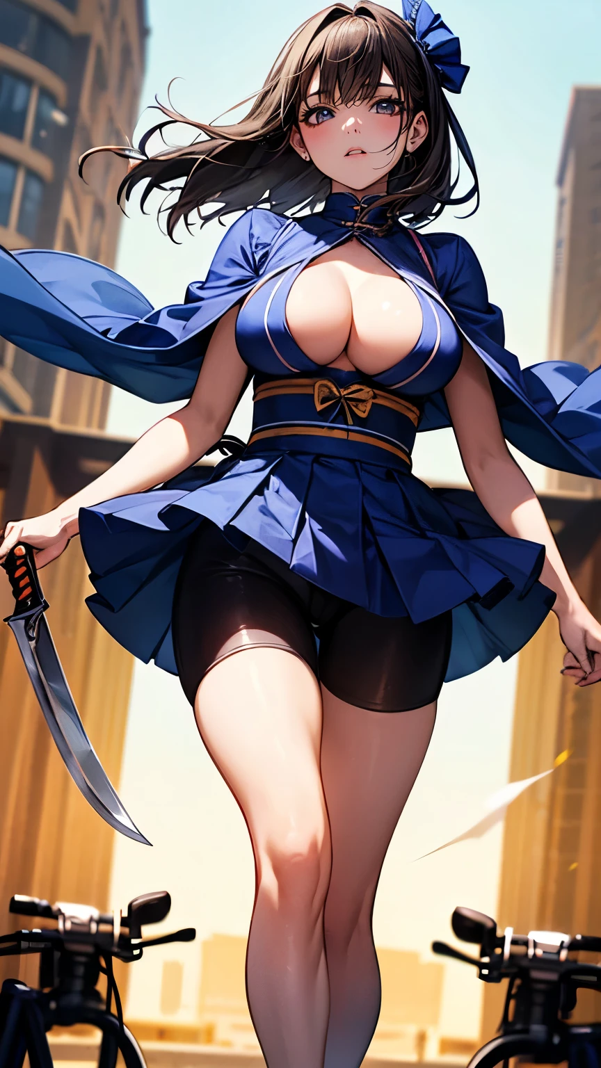 (Very delicate and beautiful:1.2)super model,,Beautiful breasts,voluptuous,【bike shorts】,,【3girls】,,Highest quality, High resolution, 8K,Kick in a hurry.mini skirt,Japanese ta,knife,Blue Flame