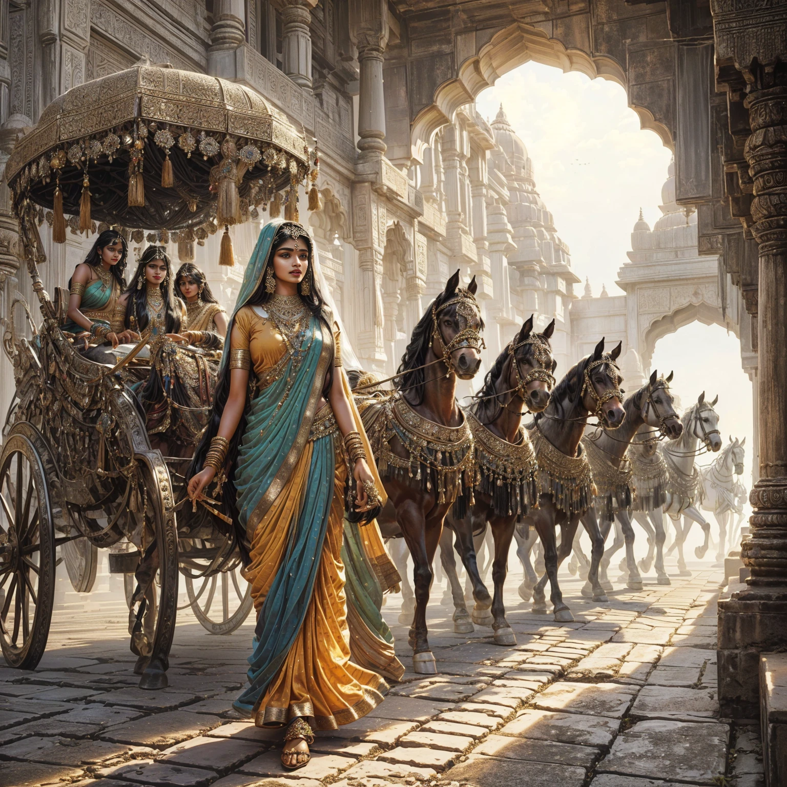 indian woman , Indian Supermodel Beautiful Indian Goddess , Hold the precepts ,  Realistic, exquisite , indian angel , black hair ,horse