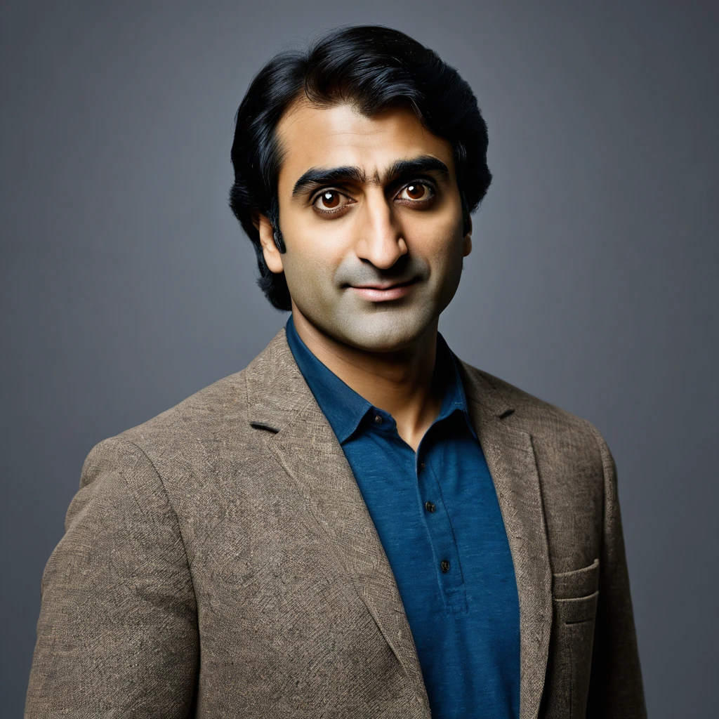 (work of art, 8K, ultra HD, high resolution: 1.4), Kumail Nanjiani's heroic portrayal of DC Comics' Booster Gold, (iconic gold and blue Booster Gold suit: 1.3), (Confident and charismatic expression: 1.2), (well-groomed hair and piercing brown eyes: 1.2), (flying over a futuristic city: 1.3), (background with illuminated skyscrapers and starry night sky: 1.1), (technological and holographic elements: 1.2), (communication bracelet and flight device: 1.3), (vibrant and inspiring atmosphere: 1.3), realistic and intricate details, (fantasy and action elements: 1.2), (dynamic and powerful perspective: 1.3)