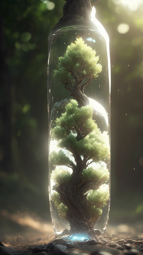 Fantastic art tree in a bottle,fluffly,realisticlying,photore,kanon,dream-like,Artistically,Leaves and branches of the glow,SakuraNS。 Ultra-detailed photorealism by Greg Rutkowski - H 1024 W 804 | f 1 6 lens mark 2:2 s 3555 mm film grains :1 Lifelike high-resolution clear focus contrast!!Intricately detailed atmospheric refractive illumination Unreal Engine 5 cinematic concept photography masterpiece Octane renders trend renders on cgsociety