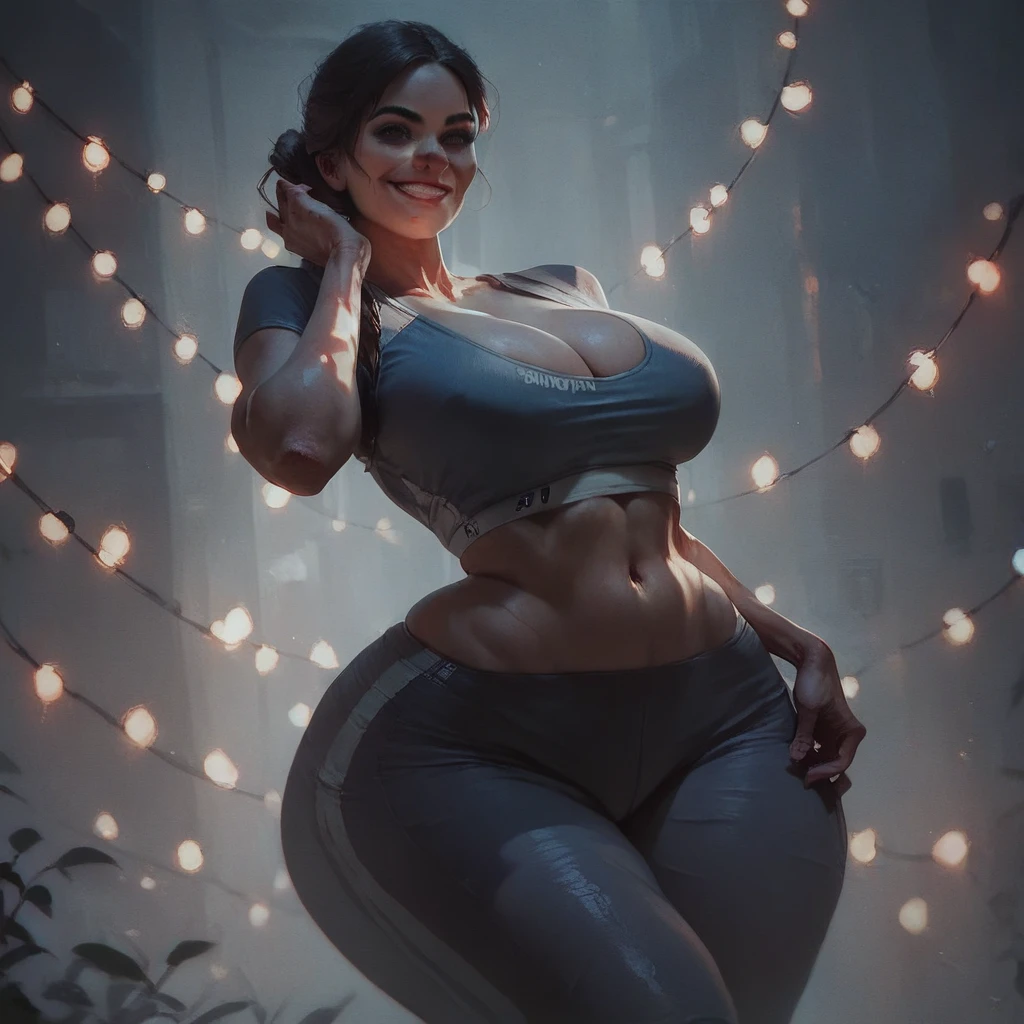 score_9, score_8_up, score_7_up, score_6_up, woman, (((curvy:2.8))), smile, adjust clothes, sports clothes, lights, shadows, realistic,
