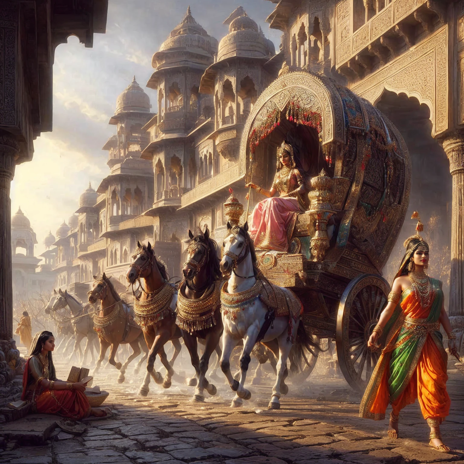 indian woman , Indian Supermodel Beautiful Indian Goddess , Hold the precepts , Realistic, exquisite , indian angel , black hair ,horse