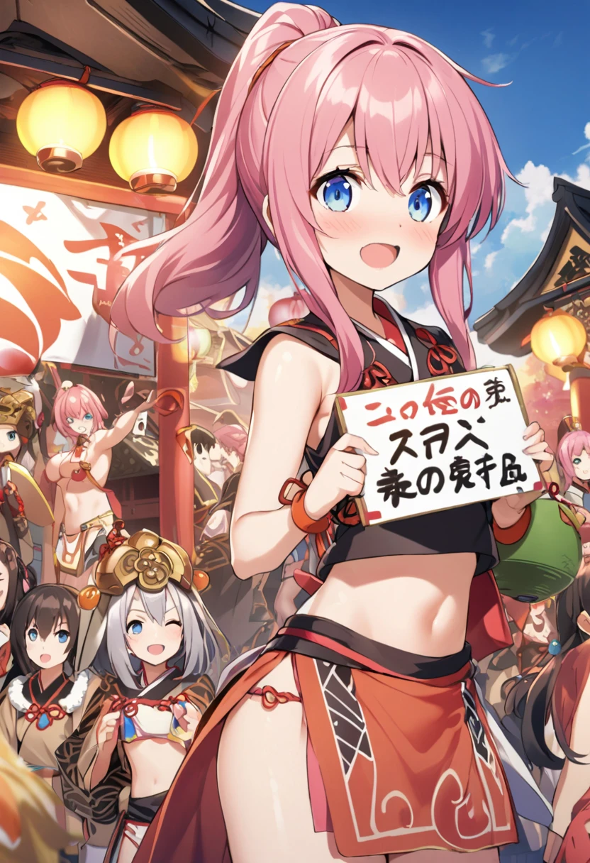 Mikoshi (portable shrine)、parade、Loincloth、placard、nose lantern、Colonel Thunder、Girl with pink hair、blue eyes