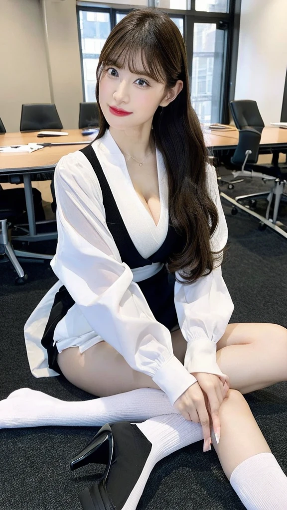 Large windows,Group photo:1.2,dildo,ID card,office,machine,Black jacket,White shirt,Cleavage,Leg spread,M字Leg spread:1.7,Job recruitment suit:1.5,ahegao:1.5,Sexual climax:1.5, Pencil Skirt,High heels (((masterpiece))),((Highest quality:1.4)))、((Very detailed:1.4))、(Realistic),(Genuine:1.4)、1 Girl、Perfect Anatomy、Age 35、Incredible beauty、Plump Mature Woman、Perfect look、double eyelidの目、Delicate makeup、Cool Beauty、Accurately express the fine details of the face and skin texture(The most beautiful face and eyes)、double eyelid、Delicate skin,Looking into the camera、Black knee-high socks are perfect、Delicate and beautiful。。、There is always one Nike logo visible on the socks.。The socks are of super high quality。The two legs are beautifully placed.、The entire sock is always visible。Medium Long Hair、Best Check。((Changes in the meeting room:1.3) )。(Wearing surreal black socks with the Nike logo on them:Black Nike socks close up 1.2)。(Black stiletto heels)。Stiletto heels are beautiful all the way to the toes、