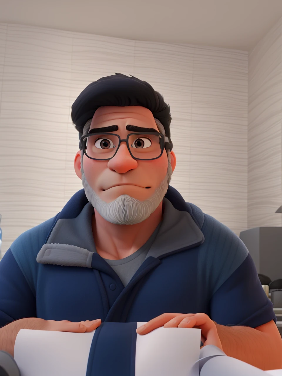 Poster not in Disney Pixar style, high quality, Best Quality, white sexy man, 30 years old gray hair black beard, muscular, with a background in a scientific style room, a lover of studies