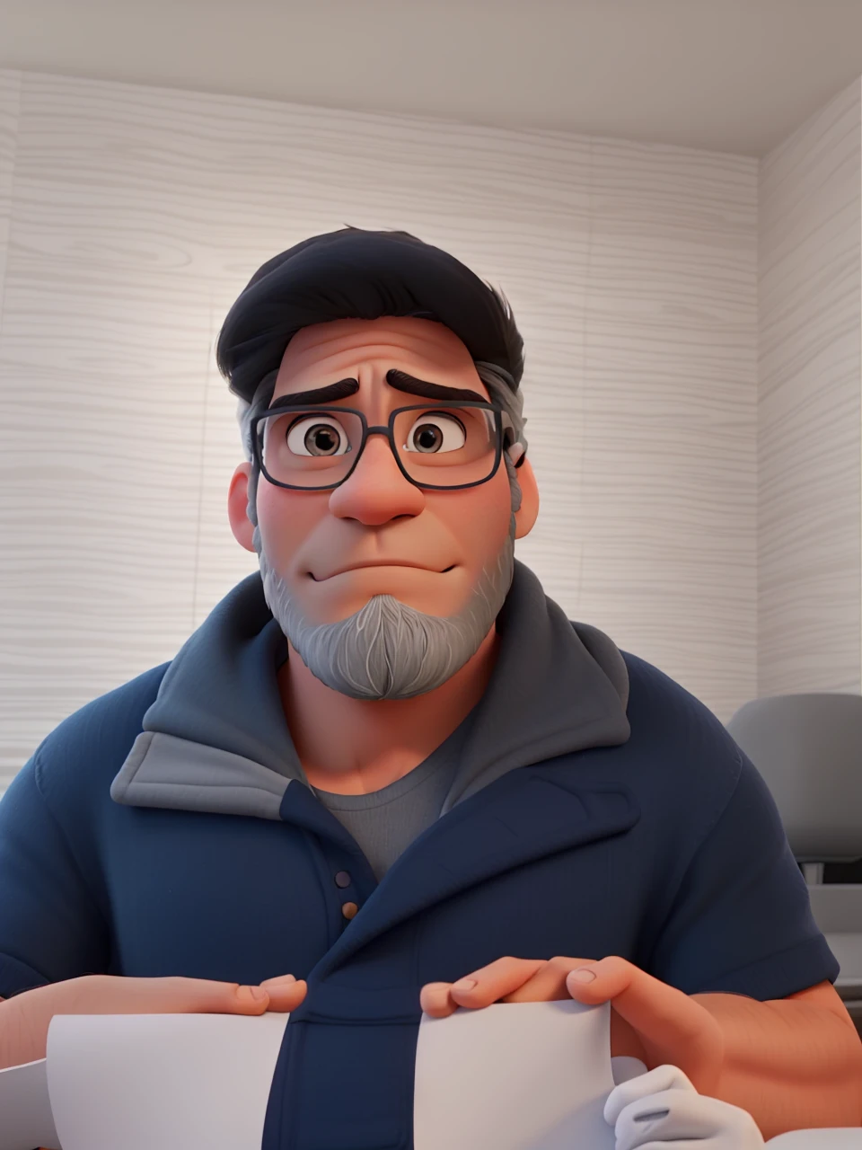 Poster not in Disney Pixar style, high quality, Best Quality, white sexy man, 30 years old gray hair black beard, muscular, with a background in a scientific style room, a lover of studies