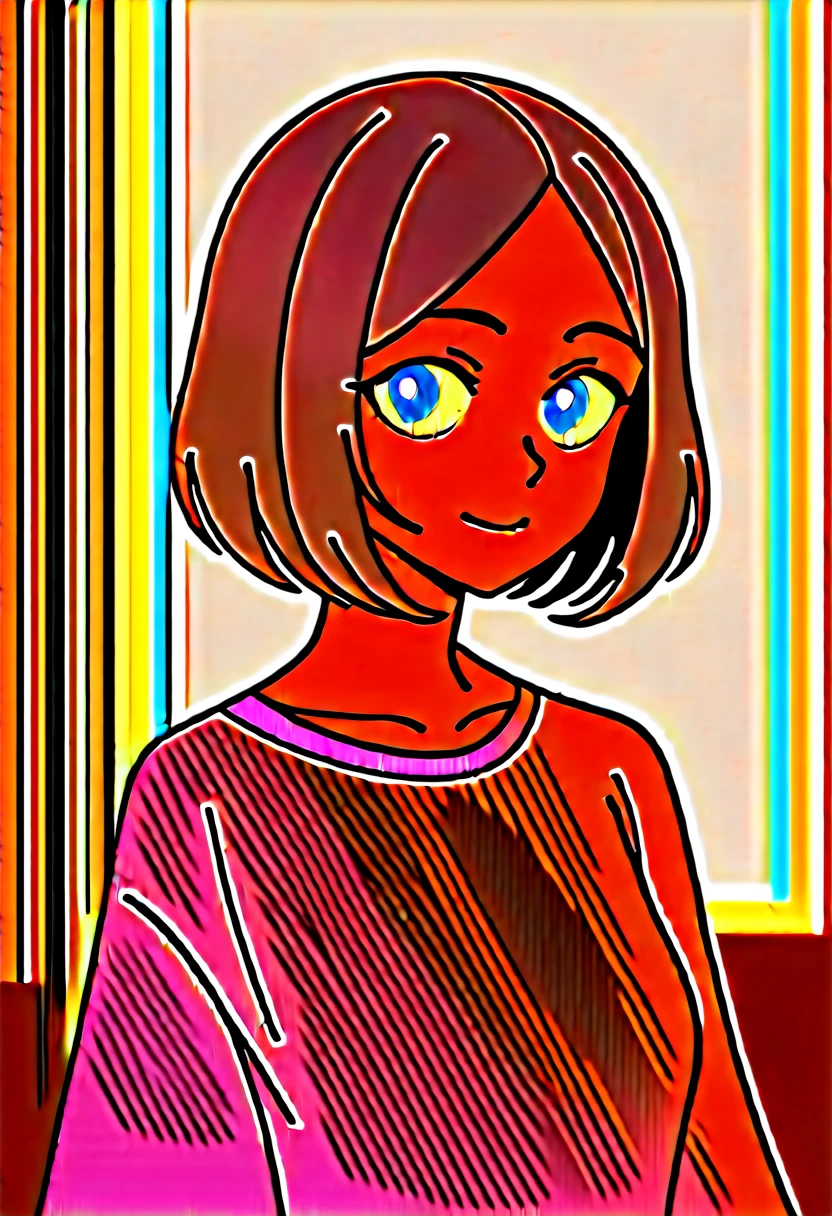 Summer knit with short hair and white, summer knit, Short hair, feeling horny, short hair with bangs, Cute face girl, Cute little face in portrait, French Bob, pale fair skin!!, short white hair and large eyes, feeling aroused, soft portrait shot 8 k, beautiful light big eyes, Beautiful young girl, Young girl in a bob cut, Top image quality, masutepiece, Notes of Leonardo da Vinci da Vinci, Set against the backdrop of Leonardo da Vinci's manuscripts,See-through gowns,