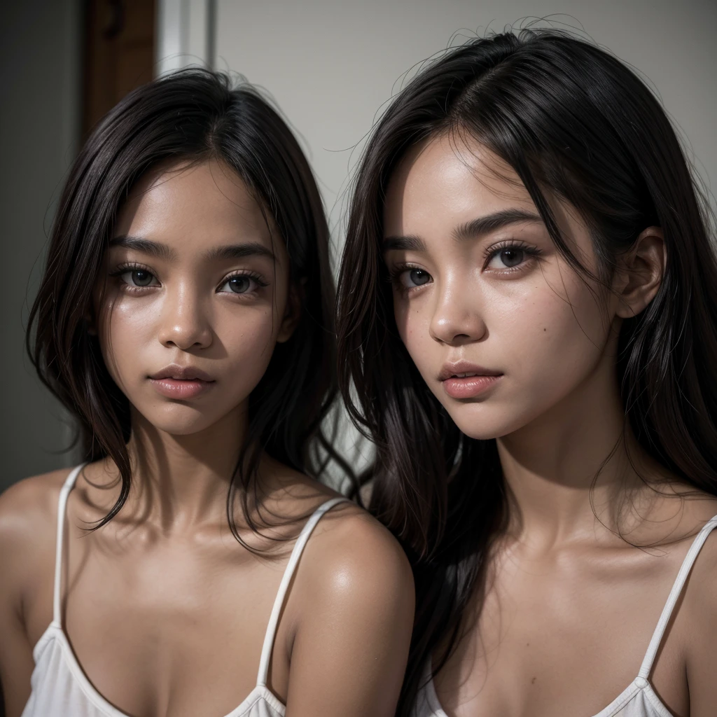 Two identical women with dark skin knowing that one&#39;s hair is curly and the oytro is Portuguese