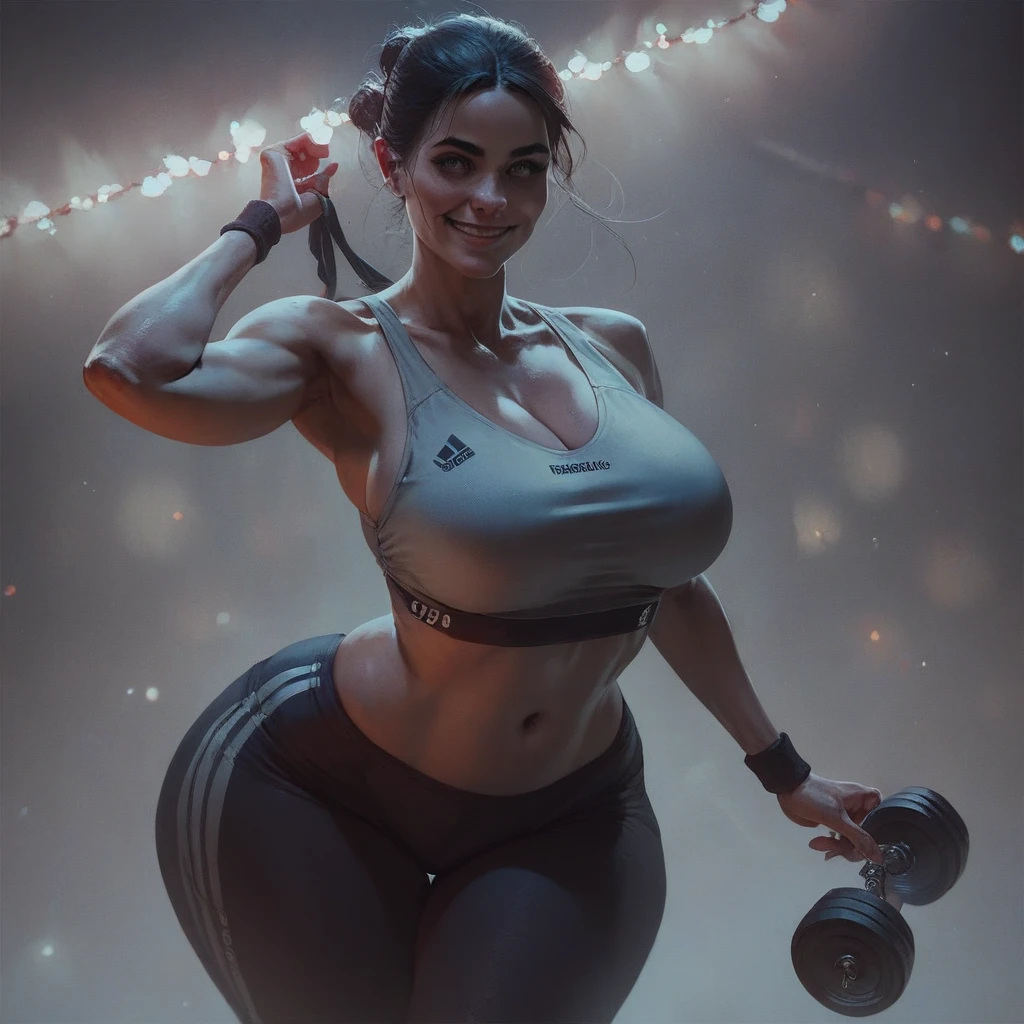 score_9, score_8_up, score_7_up, score_6_up, woman, perfect face, pale skin, (((curvy:2.8))), smile, adjust clothes, sports clothes, lights, shadows, realistic,
