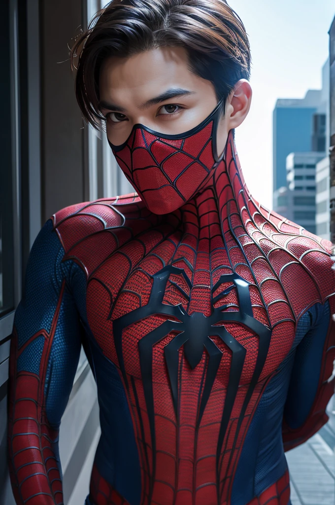 Spiderman Pictures, No mask, 20th Generation, good looking, Detailed face, looking at the camera, Portraiture, 8K Ultra HD, high quality