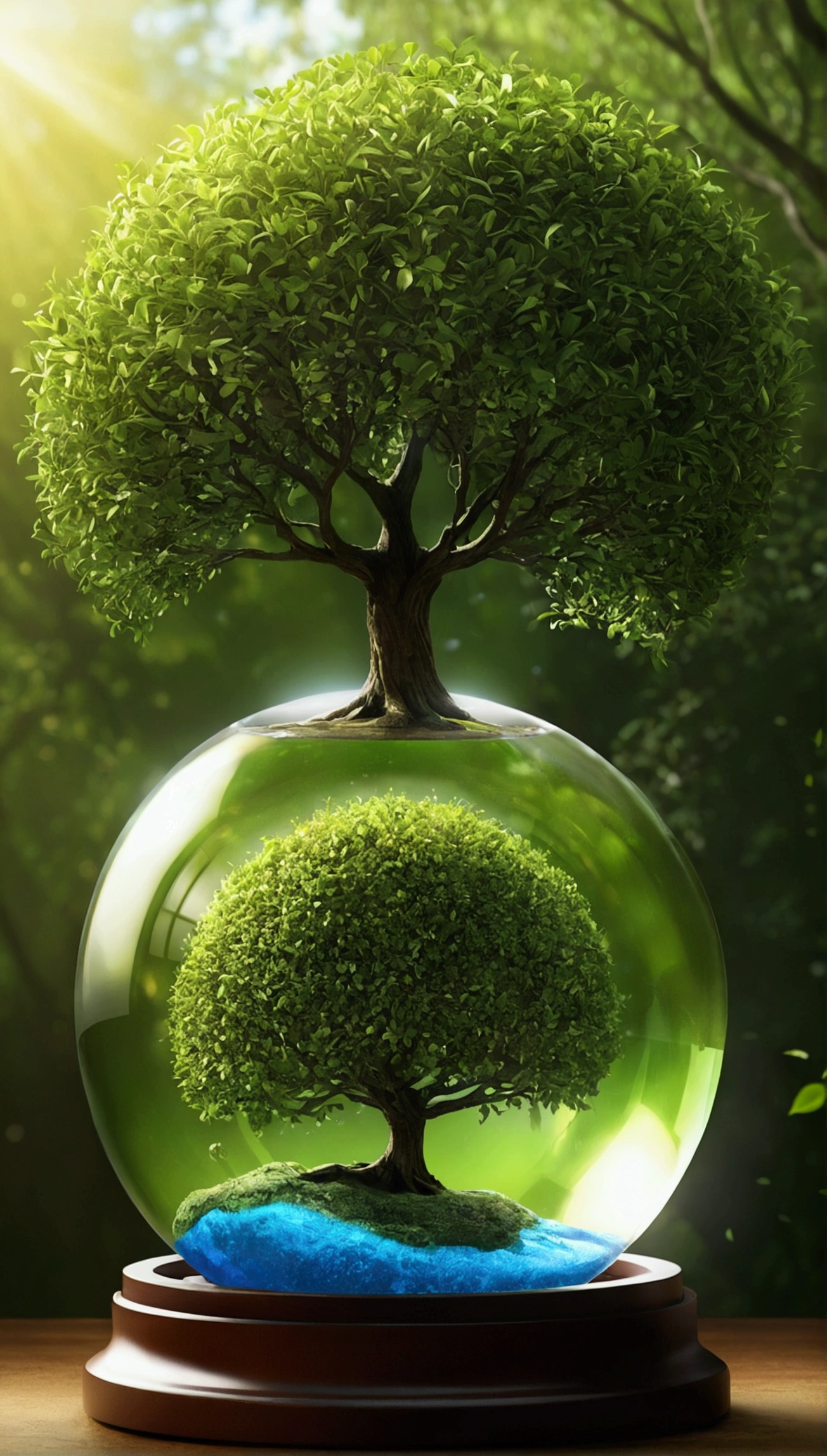 (master part),(best quality:1.0), (Ultra Highres,), circunstanciado, a glass ball with a tree inside it, arte digital, Vencedor do concurso CG Society, borboletas e raios solares, concept art design illustration, Beautiful digital illustration, ecossistema fechado