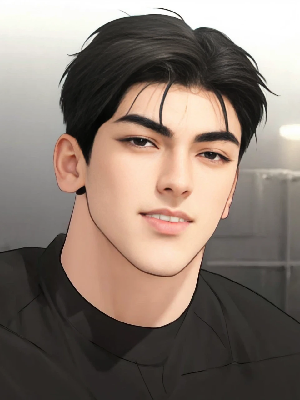 masterpiece, 1boy, adult, handsome, black hair, undercut hair, perfect face, detailed eyes and face, black eyes, clean shaved, muscular, capturing a rural atmosphere, dynamic lighting, unreal engine 5, hd picture,