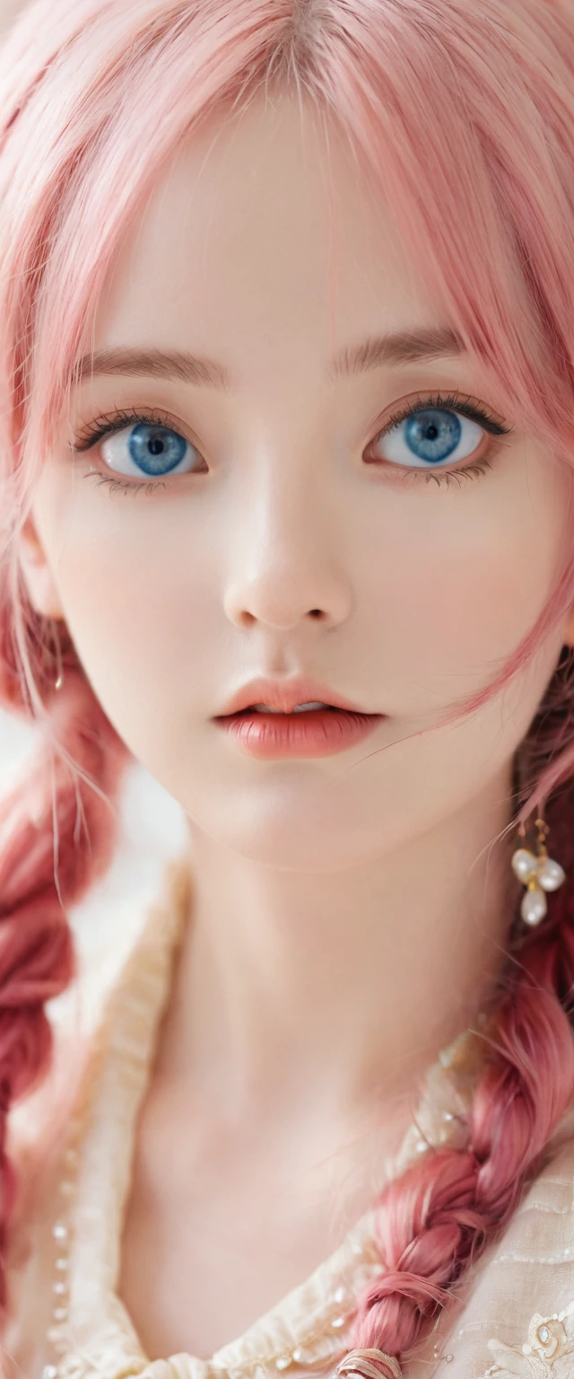 (Antique style, girly: 1.2, pink hair: 1.1, blue eyes: 1.1, big eyes)