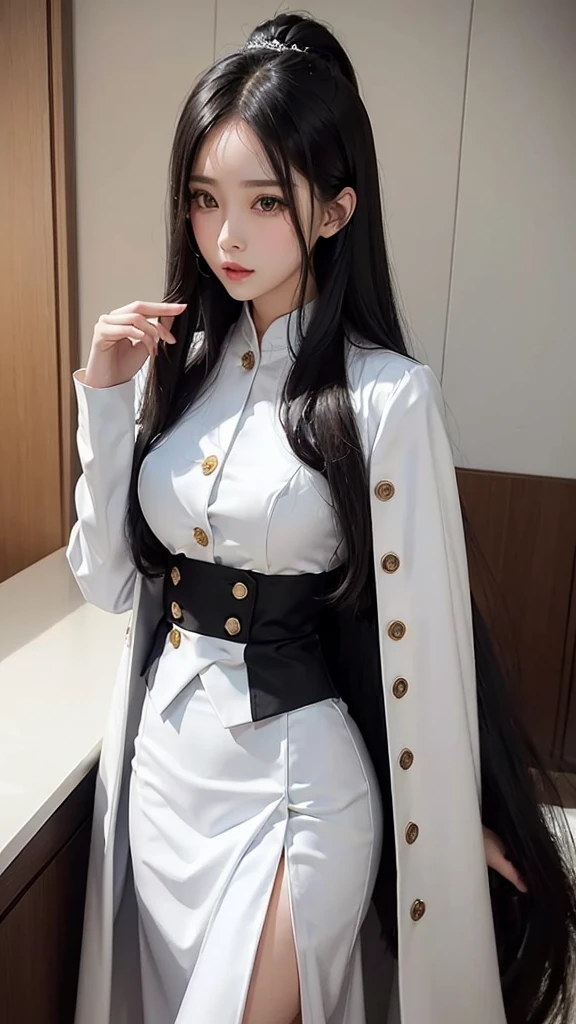woman, กระโปรงสั้นwhite, คลุมเสื้อsuitwhite, skirt only, (สาวสวยTwo meter long hair, my hair is very long., extra long hair, long black hair), (suitสไตล์อิตาลี, suitสองปุ่ม), (Italian suit, white suit, Set of two buttons), (ใส่suitwoman, Business woman'suit, white), (suitwomanwhite), (เสื้อเชิ้ตwhite), necktie, (necktieสั้นสีดำ, necktieสีดำ, necktieผอม, ถักnecktie), (military rank insignia), (Short pencil skirtwhite), (Dynamic posts), full body, (A gigantic rift), (big breasts, thin body, small waist, hips raised, small thighs, Long legs), high-heelsสีดำ, (Short pencil skirt, white), Wearing a suit for a business woman, (Wearing a white businessuit, suitนักธุรกิจหญิงwhite), (tight, military regalia, เสื้อwhite, กระโปรงwhite), (black shoes), (Two gold suit buttons, Two meter long hair, suitเข้ารูป, เสื้อsuitwhiteทรงธรรมดารัดรูป), (black shoes, high-heels), (stand, walk, elegant gesture, Dynamic posts), short dress, earring, garden, monument