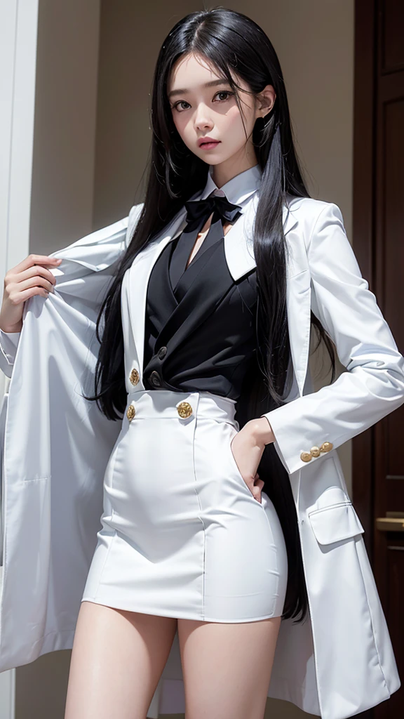 woman, กระโปรงสั้นwhite, คลุมเสื้อsuitwhite, skirt only, (สาวสวยTwo meter long hair, my hair is very long., extra long hair, long black hair), (suitสไตล์อิตาลี, suitสองปุ่ม), (Italian suit, white suit, Set of two buttons), (ใส่suitwoman, Business woman&#39;suit, white), (suitwomanwhite), (เสื้อเชิ้ตwhite), necktie, (necktieสั้นสีดำ, necktieสีดำ, necktieผอม, ถักnecktie), (military rank insignia), (Short pencil skirtwhite), (Dynamic posts), full body, (A gigantic rift), (big breasts, thin body, small waist, hips raised, small thighs, Long legs), high-heelsสีดำ, (Short pencil skirt, white), Wearing a suit for a business woman, (Wearing a white businessuit, suitนักธุรกิจหญิงwhite), (tight, military regalia, เสื้อwhite, กระโปรงwhite), (black shoes), (Two gold suit buttons, Two meter long hair, suitเข้ารูป, เสื้อsuitwhiteทรงธรรมดารัดรูป), (black shoes, high-heels), (stand, walk, elegant gesture, Dynamic posts), short dress, earring, garden, monument