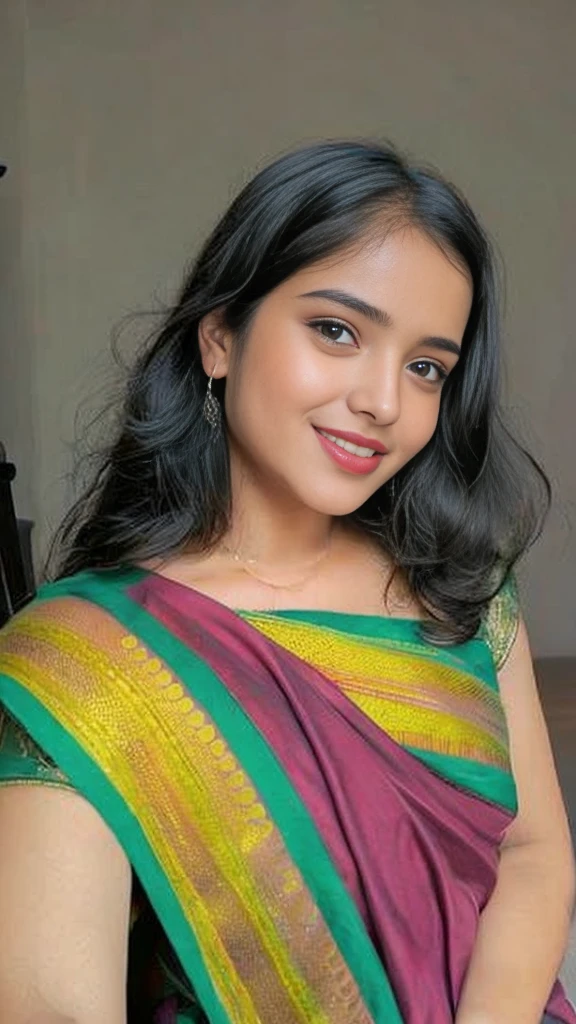 25 year old girl with perfect face and big breasts, cute clothes, slim and slender physique. The skin has detailed and highly detailed eyes (1.1 emphasis), very detailed skin texture (1.1 emphasis). slender necklace, model photo style, photorealistic, skin texture is real human skin texture, detailed skin pores, intricate details, eyes very detailed, knee up, attractive sexy chibi, smile, happy smile, eating parfait in café, sitting, dark blue high neck knit sweater, black long pants, café, sweets