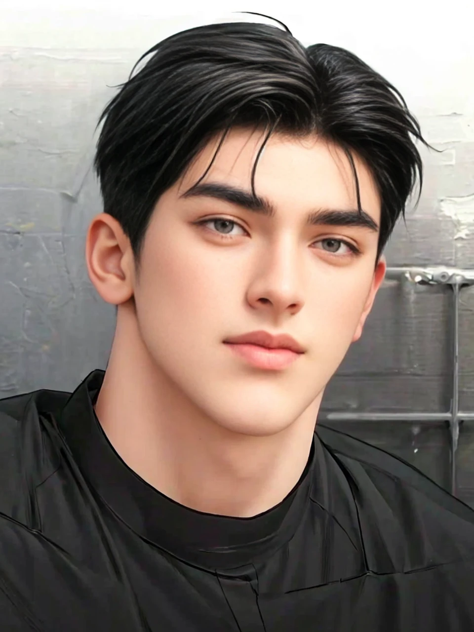 masterpiece, 1boy, adult, handsome, black hair, undercut hair, perfect face, detailed eyes and face, black eyes, clean shaved, muscular, capturing a rural atmosphere, dynamic lighting, unreal engine 5, hd picture,