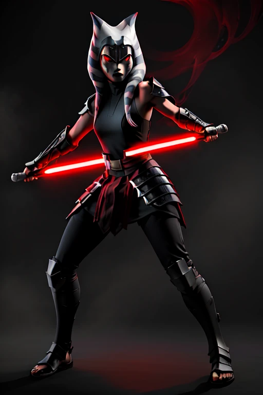 ((full body))(masterpiece), (best quality), ahsoka tano, young, ninja mask armor, , dark ahsoka, sith, red lightsaber, evil face, dark ninja mask armor
