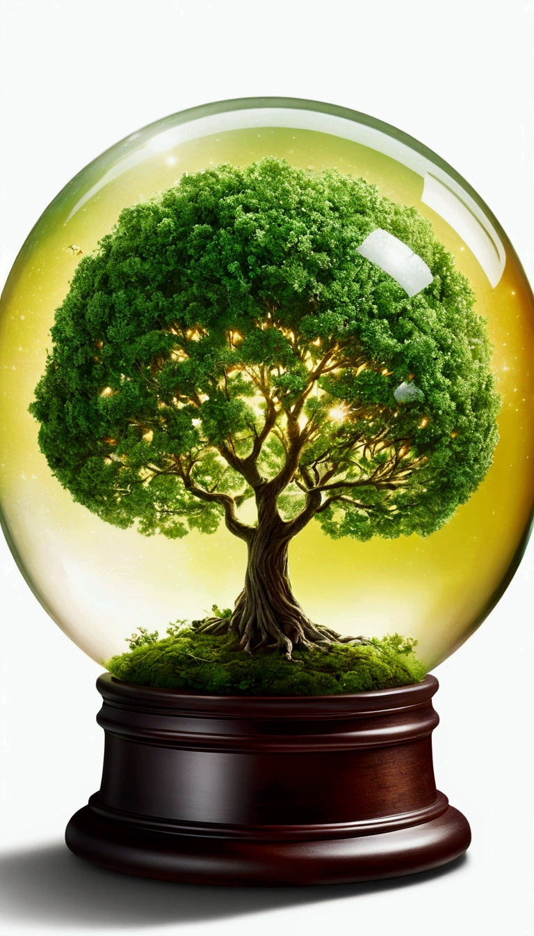 (master part),(best quality:1.0), (Ultra Highres,), circunstanciado, a glass ball with a tree inside it, Arte Digital, Vencedor do concurso CG Society, borboletas e raios solares, concept art design illustration, Beautiful digital illustration, ecossistema fechado
