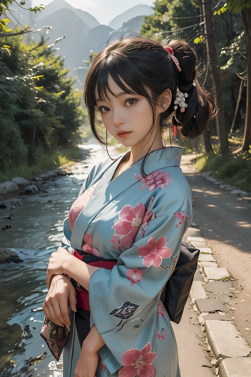 Beautiful,Junko Ishihara,Over Amagi,Prostitute,or period,Years falls,Flame of Love,Disheveled Japanese clothing,In the mountains,The twists and turns of the deep mountains,Flames of Passion,Mature women in their thirties,A devoted beauty,Disheveled Hair,Disheveled outfit,A half-crazed woman obsessed with love,Disheveled, thin kimono,thin yukata,A distraught yukata wearer,Female Artist,Narrow eyes,Single-minded gaze,or period,Unpaved mountain roads,the dark forest,Unpaved road,promenade,Mountain trail,Dirt Road,When the road wasn't paved yet,Old mountain path,ground road,carriage,rickshaw,She's wearing light clothing and her chest is exposed.,Beautiful Mature Woman,Her chest is open, exposing her beautiful nipples.,A narrow path leading uphill,A lightly dressed kimono that is slightly disheveled,No cars, only horses and rickshaws,A narrow road just wide enough for one person to pass through々A path through a dark mountain forest covered with snow,Steep dirt road,Dirt-stained area around the feet,Climbing dangerous mountain trails,Animal trail,Unpaved road,Paths for wild boars, etc.,Extremely small and flat chest,Beautiful nipples,The face of a virtuous angel with many good experiences,A beautiful face like a legendary celestial maiden,Unpaved mountain road,Indigo yukata,Wearing cute wooden women's can,No baggage,Holding a single flower,On the ground in the mountains,in the forest,A tall peak in the distance々,A thin yukata,Beautiful nipples,Beauty,The length of the yukata is long,Face close-up,promenade,Kemono Road,All gravel roads,All off-road,Dark Night Road,Moonlight only,Are thin,Leaner figure,A slender beauty with an unfortunate past,Dark night road in the forest,One straight road,Hanni in New Jeans,off road,Private roads,animal trail,Lonely mountain path in the forest,far and near method,Out of focus background,off road walking,Small breasts,Flat Bust,A soft smile,Off-road in the dark mountains with only moonlight,Midnight,Pitch black night road,