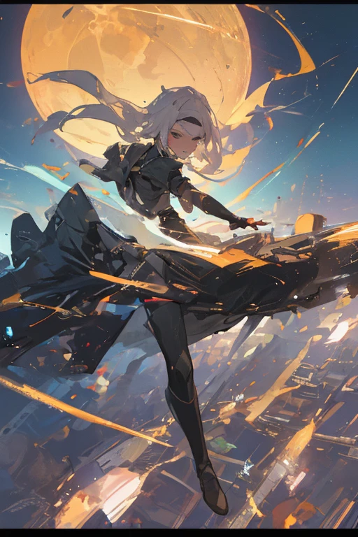 1boy, full body shot, perfect hand and fingers, satoru gojo, blindfold, black outfit, white hair, look at sky, smirk, red and blue moon city night background, wallpaper, cinematic,High resolution 8K, Bright light illumination, lens flare, sharpness, masterpiece, top-quality, The ultra -The high-definition, high resolution, extremely details CG, Anime style, Film Portrait Photography,masterpiece,hyperdetail