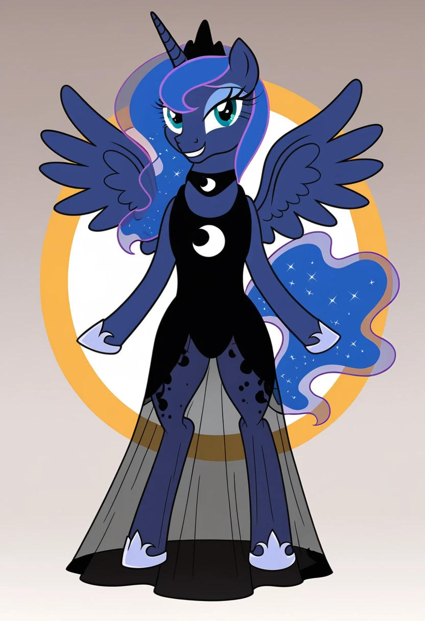 Pony . Black see trough dress with black choker, Princess Luna smiling 