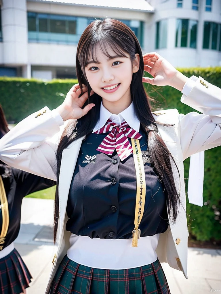 (Super cute Korean female college students take a commemorative photo together in their school uniforms:1.2)(grin,smile:1.1)(Beautiful Sweat:1.1)(16K, RAW Photos, Highest quality, masterpiece: 1.2),(Glossy black hair with cute twin tails) Super detailed, Super Resolution, (Genuine, Genuine photos: 1.37), Portraiture, High-resolution RAW color photos, Professional photos, Very detailed, 8k wallpaper, Very detailed CG Unity 8k wallpaper, Very detailed beautiful girls, Very detailed faces, ((whole body)), beautiful woman, Huge breasts,(huge boobs:1.1) (Big Boobs:1.1), beautiful  (Wearing a tight and cute  designated by the company),high school girl, Korean Girls,(K-POP Female Idols), (Idol-class beauty)(Beautiful high school girl:1.1)(A park covered in heavy snow in midwinter)()(School uniform style outfit:1.1)