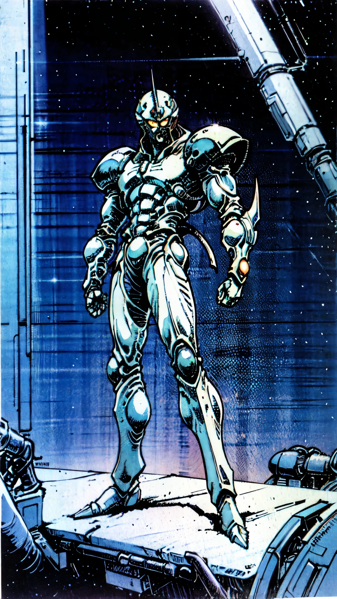 (masterpiece:1.5, best quality:1.5, extremely delicate:1.5, foreshortening:1.5, dynamic angle:1.5), a man wearing a full-face helmet, a fantasy-style biotech armored combat suit, green eyes, (a composite layered chest armor), fully enclosed shoulder guards, matching arm and leg guards, (the color scheme is primarily white with black green accents), the design balances heavy with agility, a high-tech bio-mecha armor, (Armor Concept Inspired by neon Cyberpunk, stand on the top of a skyscraper in a futuristic sci-fi city), this character embodies a finely crafted fantasy-surreal style armored hero in anime style, exquisite and mature manga art style, (element, plasma, energy, the armor glows), ((male:1.5)), metallic, high definition, highres, ultra-detailed, ultra-fine painting, professional, perfect body proportions, golden ratio, anatomically correct, symmetrical face, extremely detailed eyes and face, high quality eyes, creativity, RAW photo, UHD, 32k, Natural light, cinematic lighting, masterpiece-anatomy-perfect