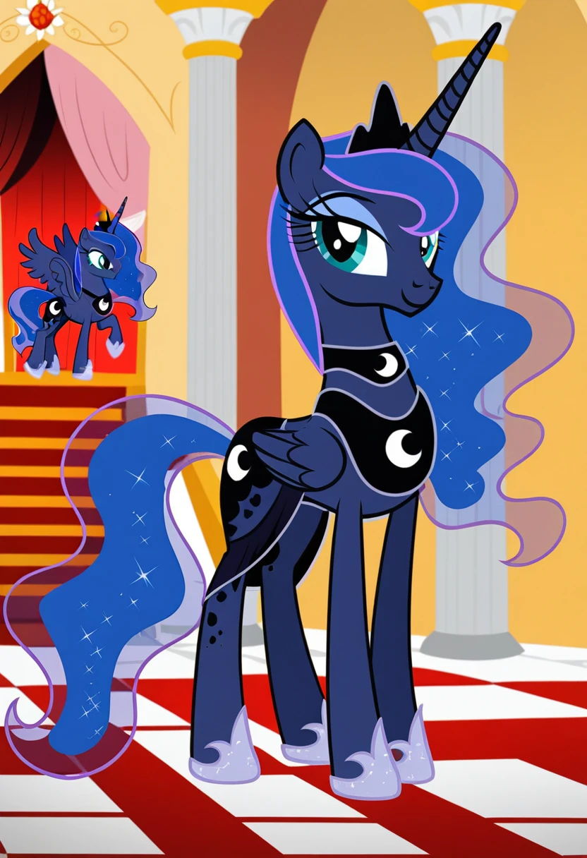 Pony . Black see trough dress with black choker, Princess Luna smiling