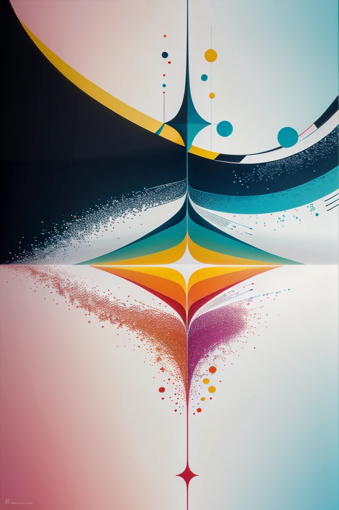 Create an abstract artwork using a dynamic composition of shapes, colors, and lines. Focus on conveying emotion and movement through the use of bold, contrasting colors and varying textures. Incorporate geometric and organic forms that interact and overlap in an intriguing and harmonious way. Avoid any recognizable figures or landscapes, allowing the viewer to interpret the piece in their own way. Aim for a balance between chaos and order, with elements of spontaneity and deliberate design.