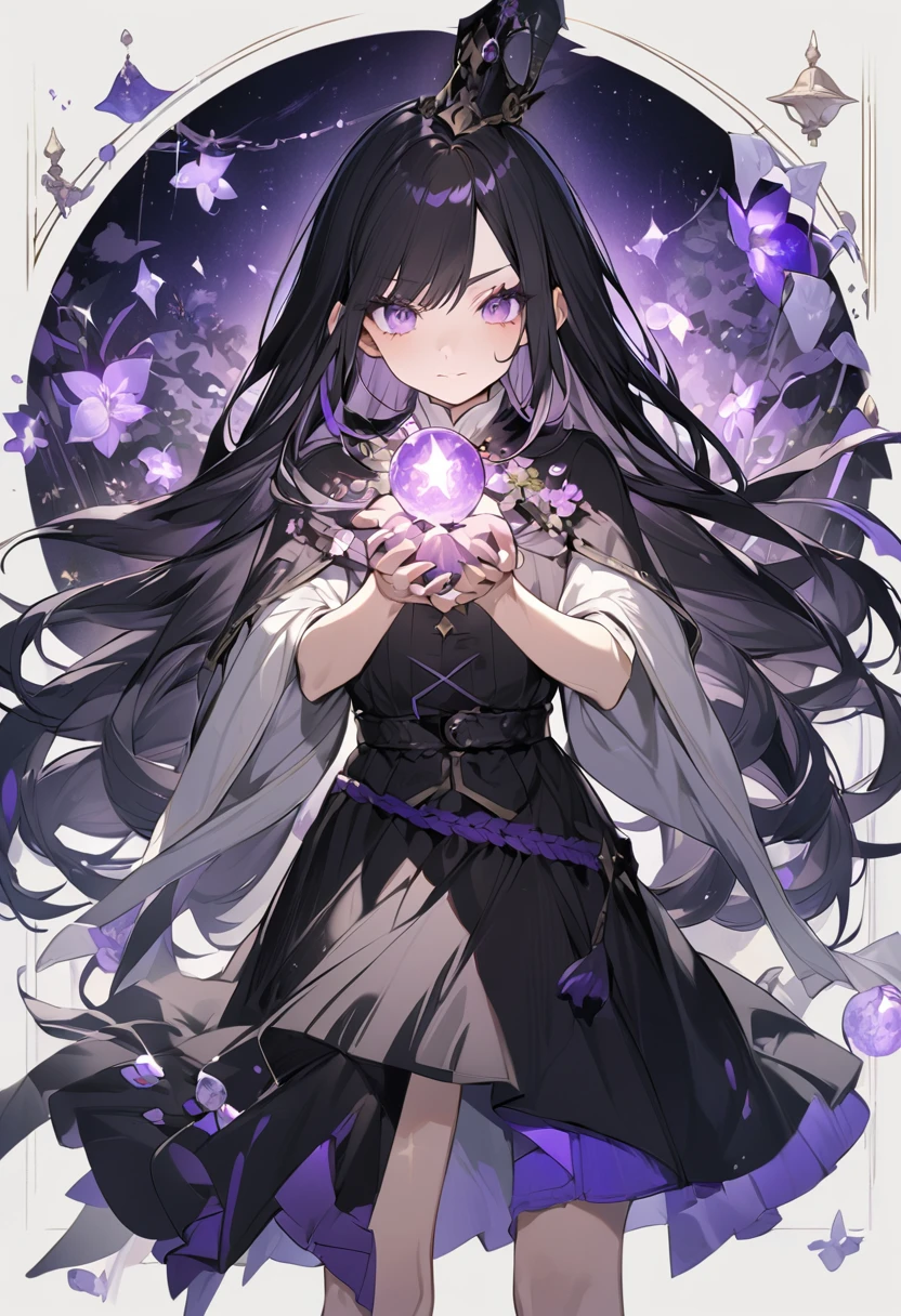 Villain, 200 Year Old Witch, Long black hair, The magic in her hands shines,,Purple Eyes