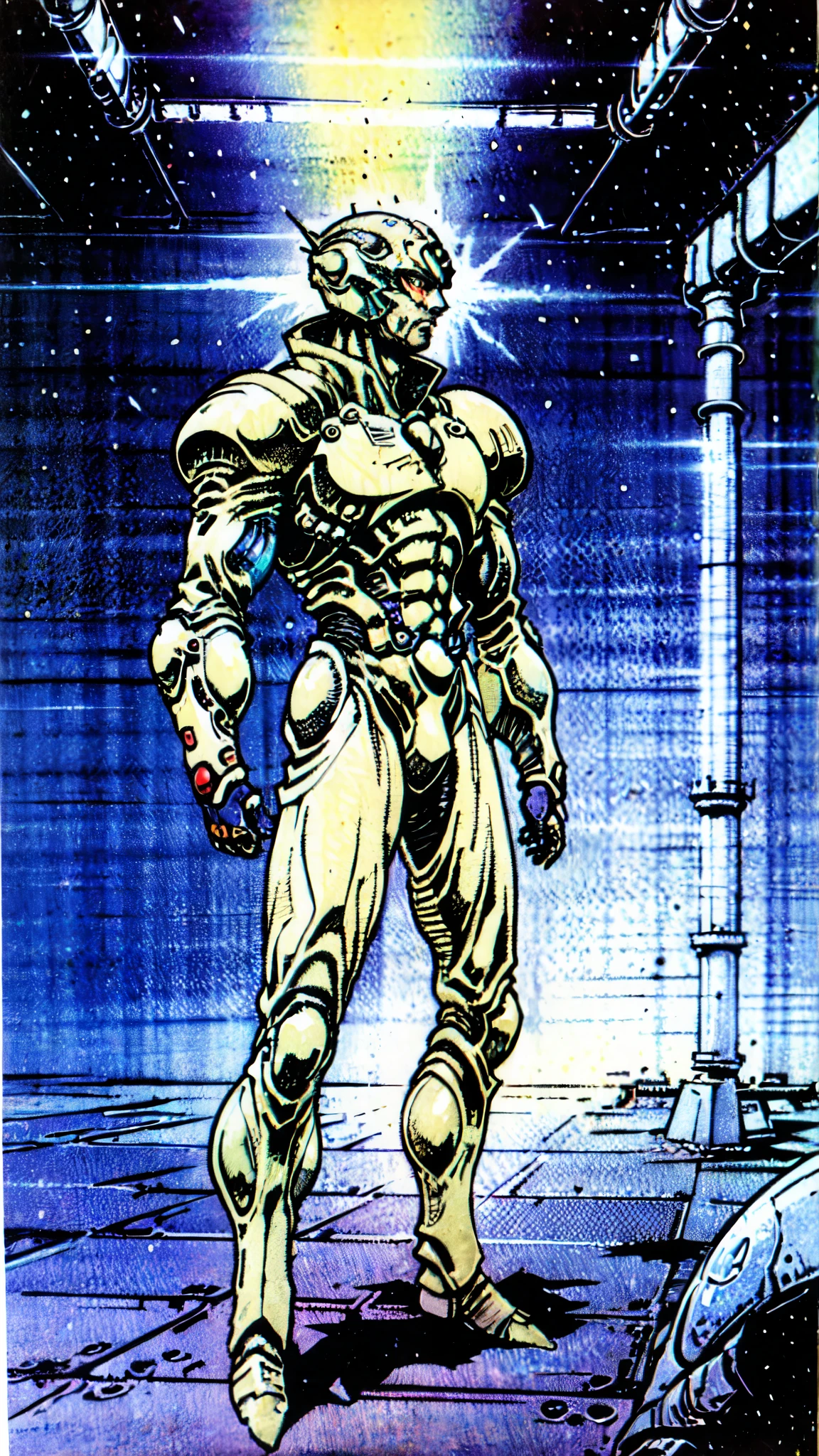 (masterpiece:1.5, best quality:1.5, extremely delicate:1.5, foreshortening:1.5, dynamic angle:1.5), a man wearing a full-face helmet, a fantasy-style biotech armored combat suit, green eyes, (a composite layered chest armor), fully enclosed shoulder guards, matching arm and leg guards, (the color scheme is primarily white with black green accents), the design balances heavy with agility, a high-tech bio-mecha armor, (Armor Concept Inspired by neon Cyberpunk, stand on the top of a skyscraper in a futuristic sci-fi city), this character embodies a finely crafted fantasy-surreal style armored hero in anime style, exquisite and mature manga art style, (element, plasma, energy, the armor glows), ((male:1.5)), metallic, high definition, highres, ultra-detailed, ultra-fine painting, professional, perfect body proportions, golden ratio, anatomically correct, symmetrical face, extremely detailed eyes and face, high quality eyes, creativity, RAW photo, UHD, 32k, Natural light, cinematic lighting, masterpiece-anatomy-perfect
