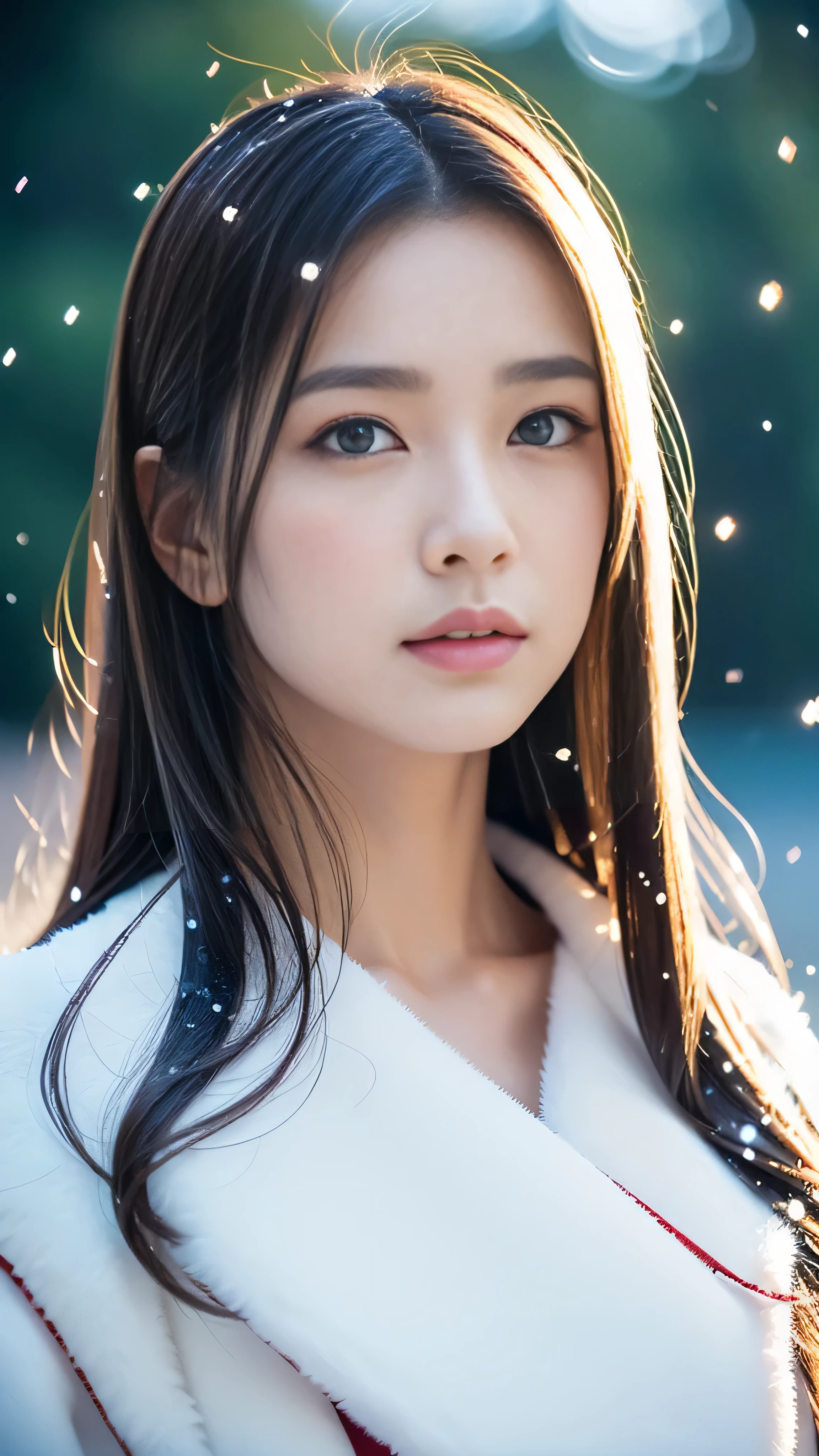 (highest quality, 8k, 32K，details are very clear),Realistic, High resolution, 1 Japanese Women, alone, (Lolita Costume)，Gorgeous costumes，Facing the audience，(Upper Body，Upper limbs)， Beautiful Eyes, brown hair, Ring-shaped eyes, (outside，Heavy snowfall，thick fur cape，Cover with snow)，Snowfield，blue eyes，highest qualityのイラスト，Detailed facial features