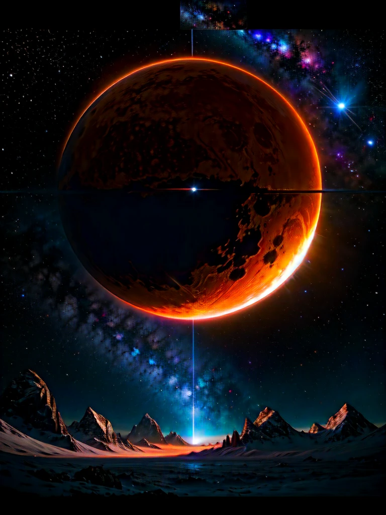 a stunning night sky,atmospheric outer space,planets aligning,ominous black hole,powerful sun,pulsing light,epic supernova,best quality,8k,highres,masterpiece:1.2,ultra-detailed,realistic,photorealistic:1.37,HDR,UHD,studio lighting,ultra-fine painting,sharp focus,physically-based rendering,extreme detail description,professional,vivid colors,bokeh,cinematic,dramatic lighting,epic scale