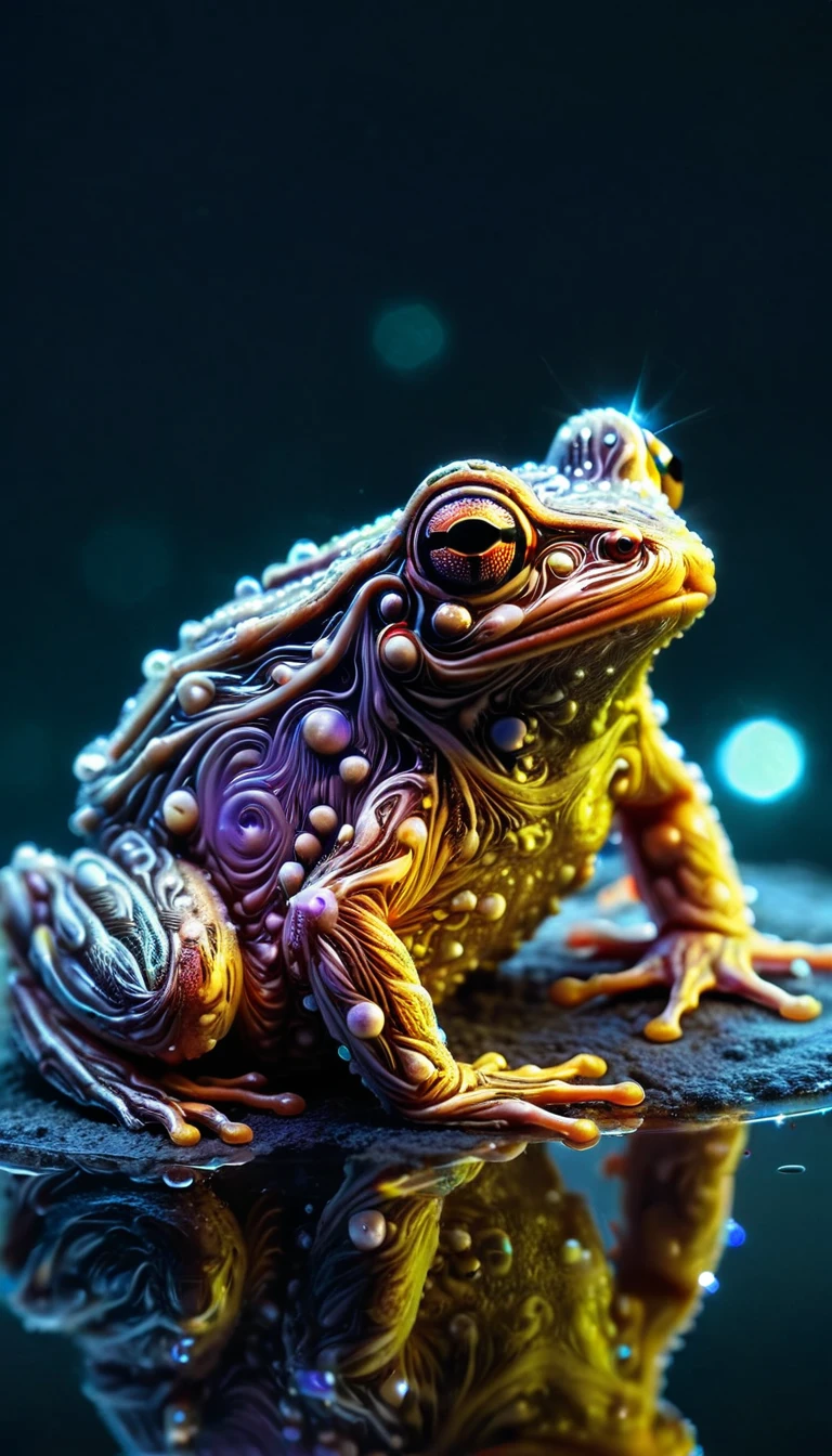 macro photo, a beautiful frog, glowing lights, beautiful magical sparkles, vibrant whimsical colors ral-cnvctncrnts