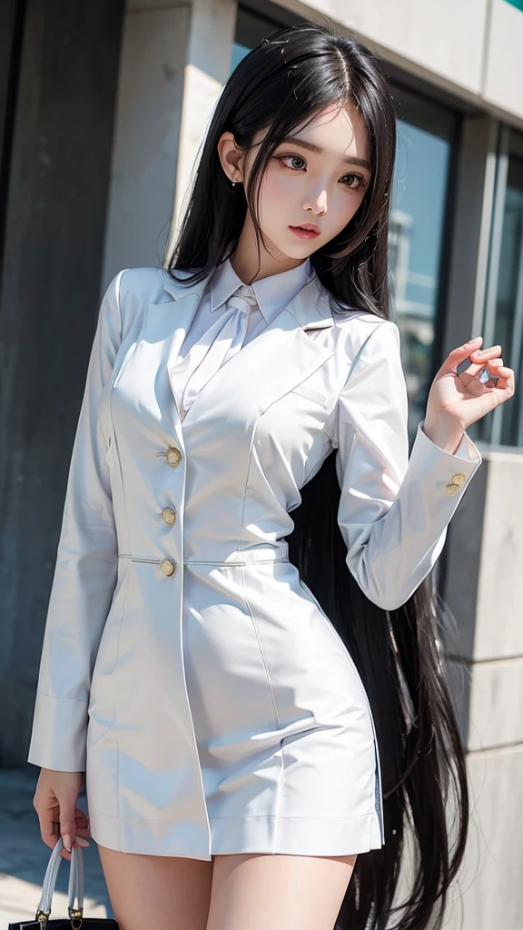 woman, กระโปรงสั้นwhite, คลุมเสื้อsuitwhite, skirt only, (สาวสวยTwo meter long hair, my hair is very long., extra long hair, long black hair), (suitสไตล์อิตาลี, suitสองปุ่ม), (Italian suit, white suit, Set of two buttons), (ใส่suitwoman, Business woman&#39;suit, white), (suitwomanwhite), (เสื้อเชิ้ตwhite), necktie, (necktieสั้นสีดำ, necktieสีดำ, necktieผอม, ถักnecktie), (military rank insignia), (Short pencil skirtwhite), (Dynamic posts), full body, (A gigantic rift), (big breasts, thin body, small waist, hips raised, small thighs, Long legs), high-heelsสีดำ, (Short pencil skirt, white), Wearing a suit for a business woman, (Wearing a white businessuit, suitนักธุรกิจหญิงwhite), (tight, military regalia, เสื้อwhite, กระโปรงwhite), (black shoes), (Two gold suit buttons, Two meter long hair, suitเข้ารูป, เสื้อsuitwhiteทรงธรรมดารัดรูป), (black shoes, high-heels), (stand, walk, elegant gesture, Dynamic posts), short dress, earring, garden, monument