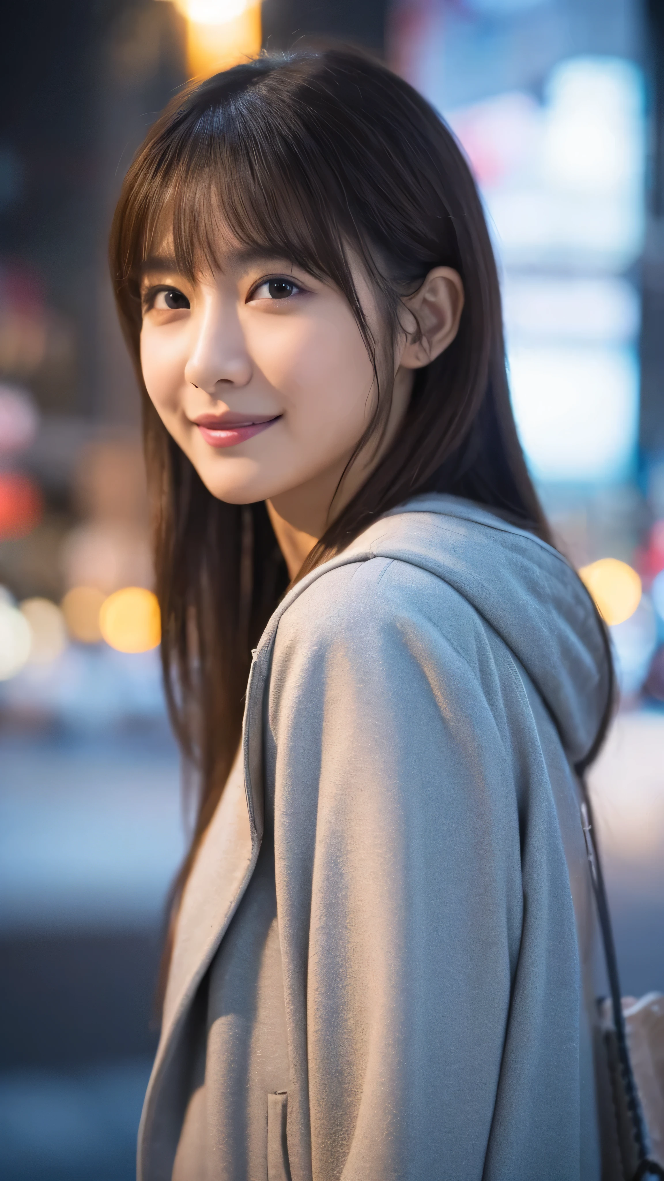 One Girl, (Wear a platinum coat:1.2), (RAW Photos, Highest quality), (Realistic, Photorealistic:1.4), Tabletop, Very delicate and beautiful, Very detailed, 2k wallpaper, wonderful, In detail, Very detailed CG Unity 8k wallpaper, Very detailedな, High resolution, Soft Light, Beautiful detailed girl, Very detailedな目と顔, Beautifully detailed nose, Beautiful fine details, Cinema Lighting, Illuminations that light up the city on a snowy night, Snow Scene, It's snowing, Snow in the hair, Perfect Anatomy, Slender body, Was nervous,
Straight semi-long hair, bangs, View your viewers, smile
