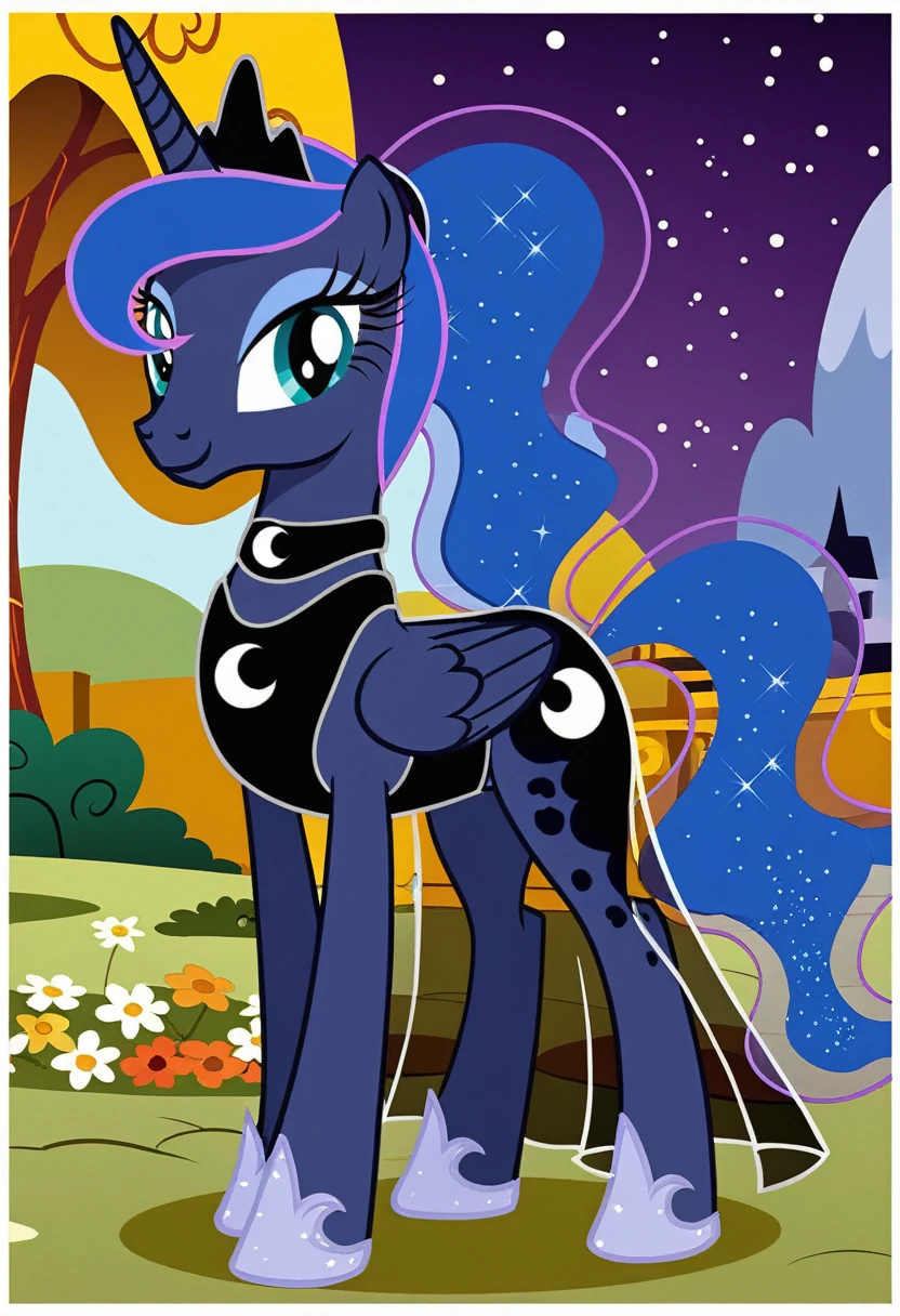 Pony . Black see trough dress with black choker, Princess Luna smiling