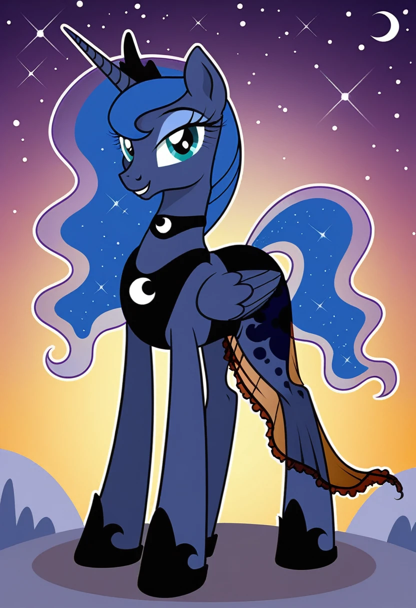 Pony . Black see trough dress with black choker, Princess Luna smiling