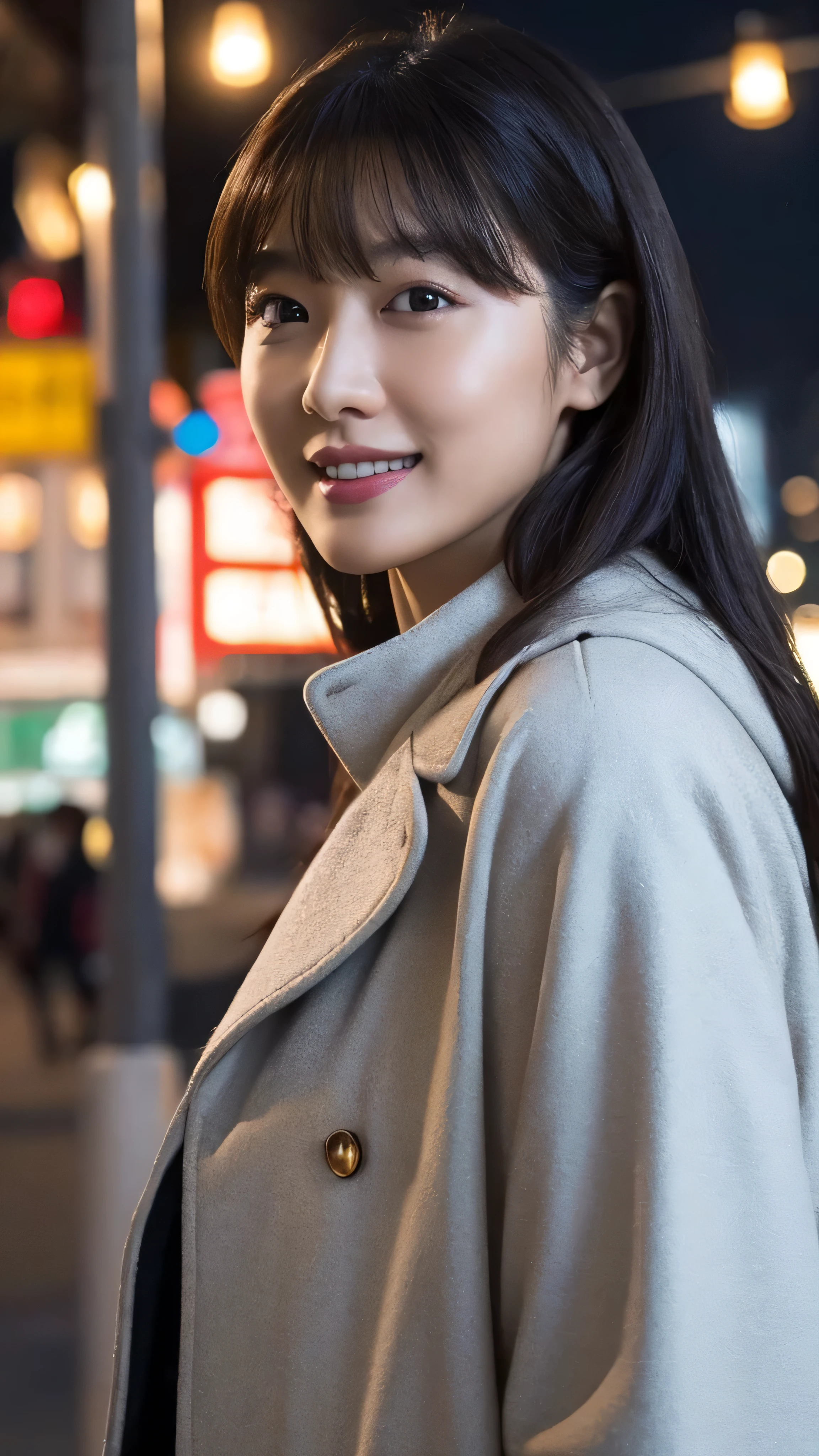 One Girl, (Wear a platinum coat:1.2), (RAW Photos, Highest quality), (Realistic, Photorealistic:1.4), Tabletop, Very delicate and beautiful, Very detailed, 2k wallpaper, wonderful, In detail, Very detailed CG Unity 8k wallpaper, Very detailedな, High resolution, Soft Light, Beautiful detailed girl, Very detailedな目と顔, Beautifully detailed nose, Beautiful fine details, Cinema Lighting, Illuminations that light up the city on a snowy night, Snow Scene, It's snowing, Snow in the hair, Perfect Anatomy, Slender body, Was nervous,
Straight semi-long hair, bangs, View your viewers, smile