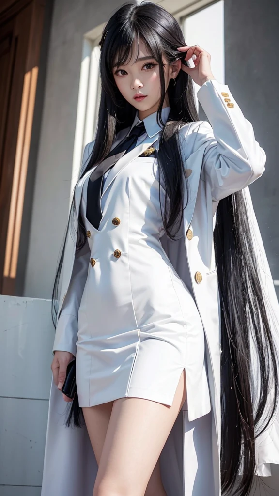 woman, กระโปรงสั้นwhite, คลุมเสื้อsuitwhite, skirt only, (สาวสวยTwo meter long hair, my hair is very long., extra long hair, long black hair), (suitสไตล์อิตาลี, suitสองปุ่ม), (Italian suit, white suit, Set of two buttons), (ใส่suitwoman, Business woman&#39;suit, white), (suitwomanwhite), (เสื้อเชิ้ตwhite), necktie, (necktieสั้นสีดำ, necktieสีดำ, necktieผอม, ถักnecktie), (military rank insignia), (Short pencil skirtwhite), (Dynamic posts), full body, (A gigantic rift), (big breasts, thin body, small waist, hips raised, small thighs, Long legs), high-heelsสีดำ, (Short pencil skirt, white), Wearing a suit for a business woman, (Wearing a white businessuit, suitนักธุรกิจหญิงwhite), (tight, military regalia, เสื้อwhite, กระโปรงwhite), (black shoes), (Two gold suit buttons, Two meter long hair, suitเข้ารูป, เสื้อsuitwhiteทรงธรรมดารัดรูป), (black shoes, high-heels), (stand, walk, elegant gesture, Dynamic posts), short dress, earring, garden, monument
