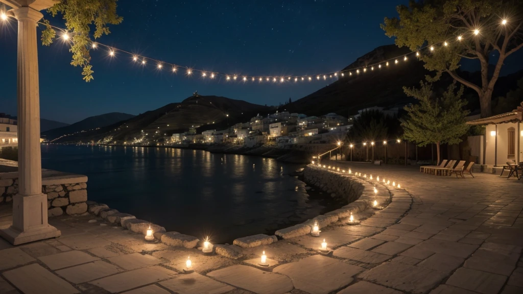 create a nighttime celebration in greece, mixing cultures with bugaria