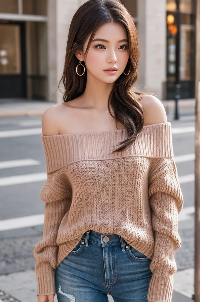 ((Highest quality)), ((masterpiece)), (detailed), One girl, Off-the-shoulder sweater, nsfw