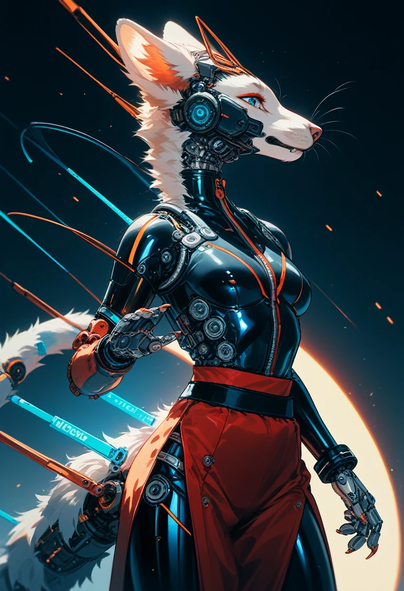 highest quallity, highest quallity, high quality illustrations, work of art, ultra-high resolution, detailed back ground, cyber-, absurdrez, Perfect Anatomia, Performace, good lighting, Shadows in films(kimono, Furry Personification), rubber suit, latex, neon, neonライト, neonカラー, mechanical suit, cyber-パンク, juvenile