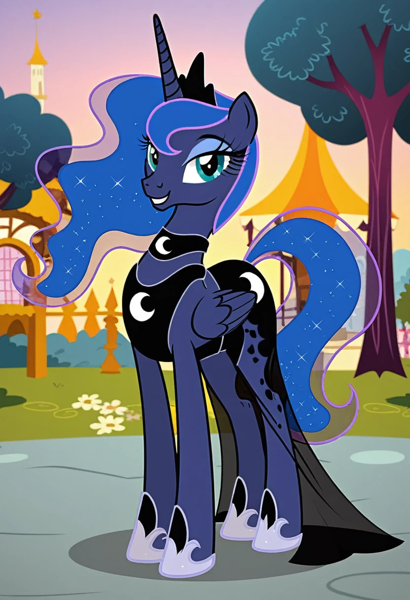 Pony . Black see trough dress with black choker, Princess Luna smiling