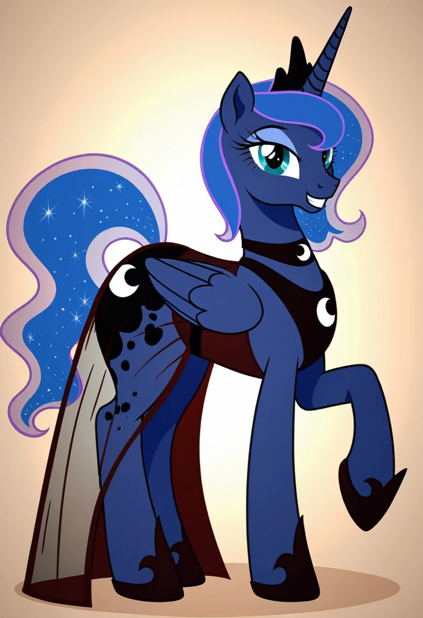 Pony . Black see trough dress with black choker, Princess Luna smiling