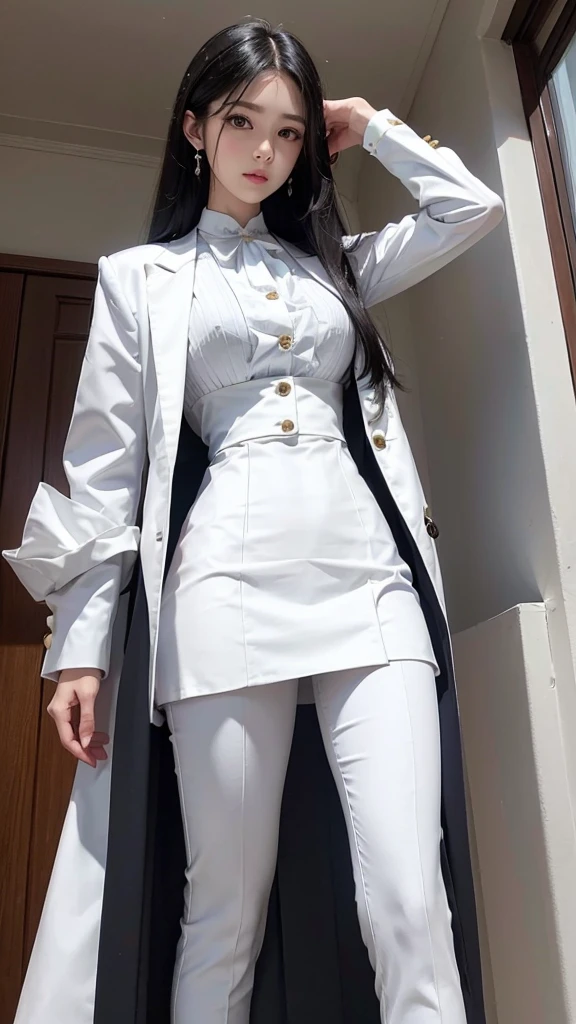 woman, กระโปรงสั้นwhite, คลุมเสื้อsuitwhite, skirt only, (สาวสวยTwo meter long hair, my hair is very long., extra long hair, long black hair), (suitสไตล์อิตาลี, suitสองปุ่ม), (Italian suit, white suit, Set of two buttons), (ใส่suitwoman, Business woman&#39;suit, white), (suitwomanwhite), (เสื้อเชิ้ตwhite), necktie, (necktieสั้นสีดำ, necktieสีดำ, necktieผอม, ถักnecktie), (military rank insignia), (Short pencil skirtwhite), (Dynamic posts), full body, (A gigantic rift), (big breasts, thin body, small waist, hips raised, small thighs, Long legs), high-heelsสีดำ, (Short pencil skirt, white), Wearing a suit for a business woman, (Wearing a white businessuit, suitนักธุรกิจหญิงwhite), (tight, military regalia, เสื้อwhite, กระโปรงwhite), (black shoes), (Two gold suit buttons, Two meter long hair, suitเข้ารูป, เสื้อsuitwhiteทรงธรรมดารัดรูป), (black shoes, high-heels), (stand, walk, elegant gesture, Dynamic posts), short dress, earring, garden, monument