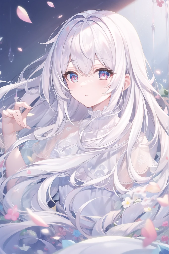((masterpiece, best quality))++, Detailed lighting+, Detailed hair+, Detail hand+ ,1 girl, Miss, Long hair, Crimson eyes, beautiful eyes, young white hair,,(Beautiful white hair:1.5),(Beautiful and delicate eyes), high resolution+,glass tint, Reflective eyes, {{angle}} , Very detailed wallpaper, The original, Air bangs,Extremely beautiful CG,black worksuit,Firefly,Galaxy,Shattered like a mirror